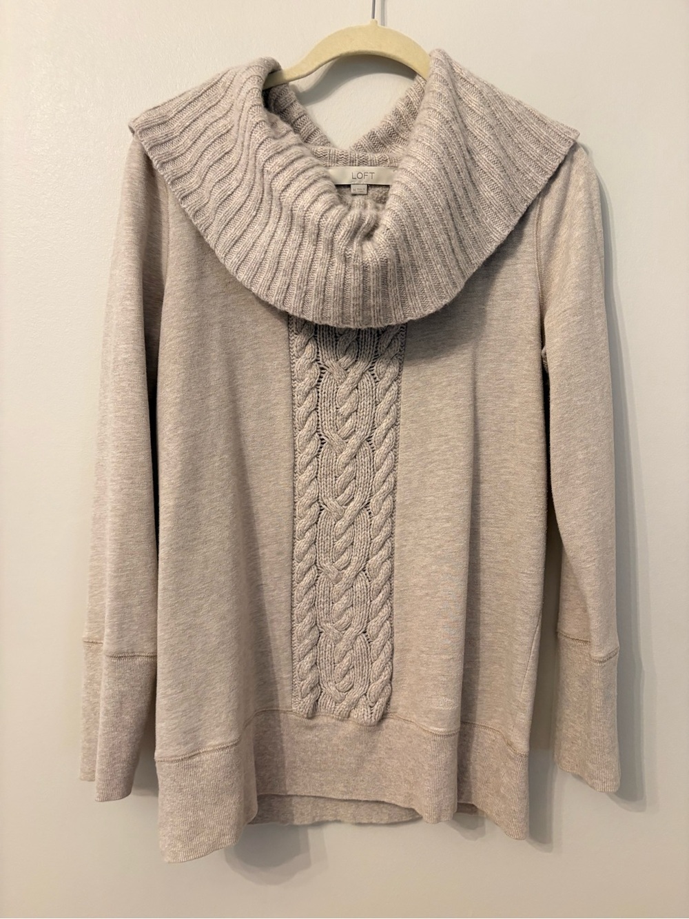 LOFT Cream Cable-Front Cowl Neck Sweater Womens Medium - Picture 8 of 13